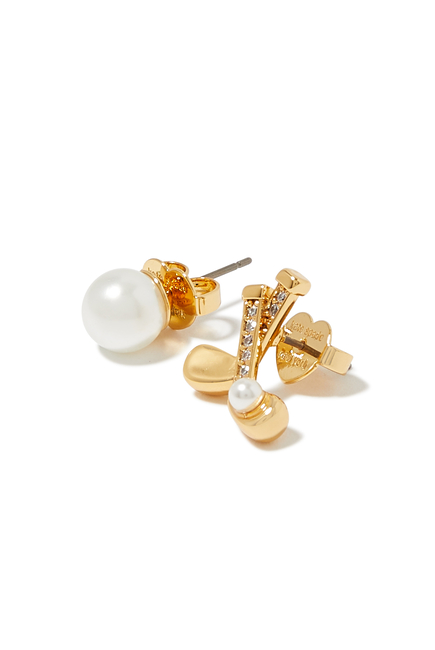 Hole In One Asymmetrical Studs, Plated Brass & Glass Pearl